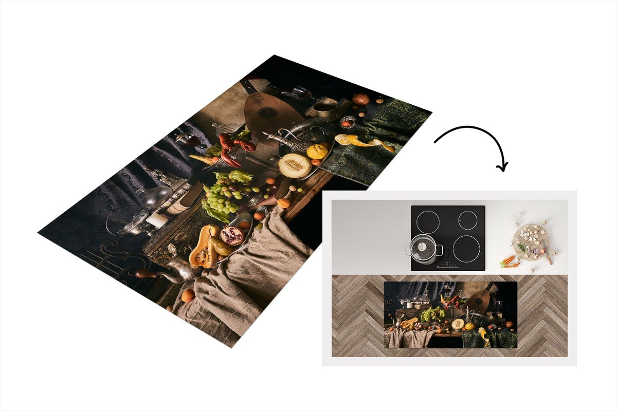 KitchenYeah Keukenloper - Loper keuken - Stilleven - Eten - Tafel - 120x60 cm - Keukenloper vinyl Multicolor