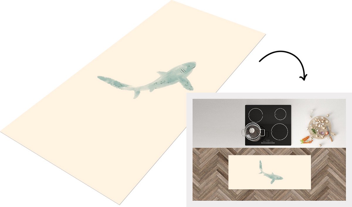 KitchenYeah Keukenloper - Loper keuken - Vis - Zee - Waterverf - 120x50 cm - Keukenloper vinyl Multicolor