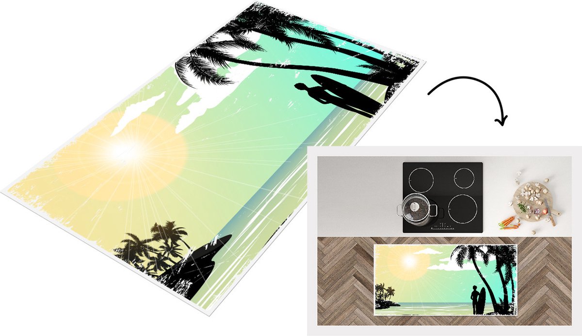 KitchenYeah Keukenloper - Loper keuken - Zon - Zee - Surfen - 120x60 cm - Keukenloper vinyl Multicolor