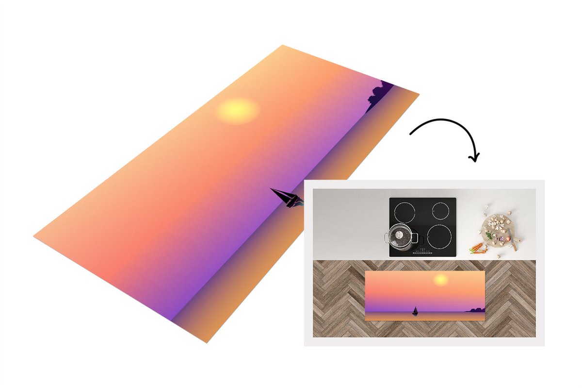 KitchenYeah Keukenloper - Loper keuken - Zeilboot - Zee - Nacht - Zomer - 120x50 cm - Keukenloper vinyl Multicolor