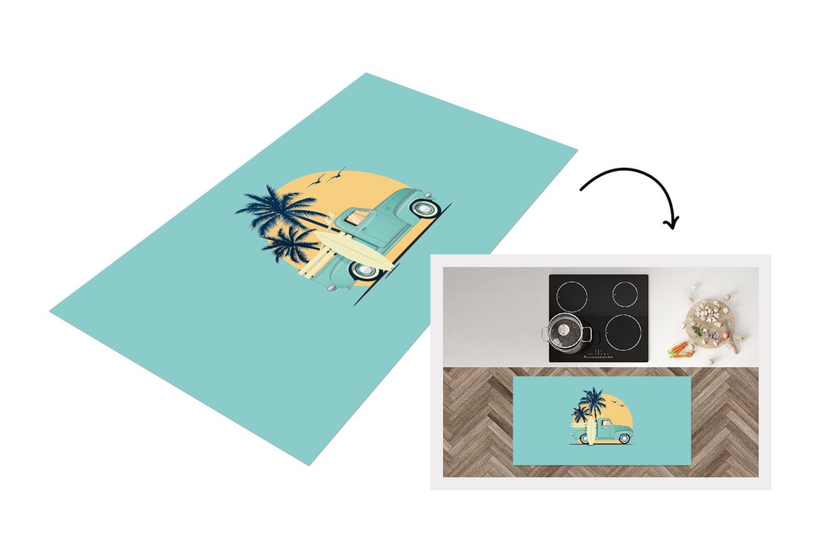 KitchenYeah Keukenloper - Loper keuken - Bus - Palmboom - Surfboard - Zomer - 120x60 cm - Keukenloper vinyl Multicolor