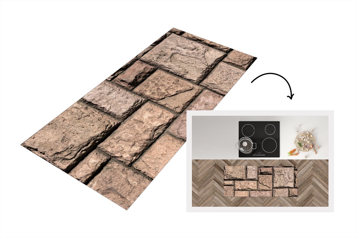 KitchenYeah Keukenloper - Loper keuken - Muur met verschillende stenen - 120x50 cm - Keukenloper vinyl Multicolor