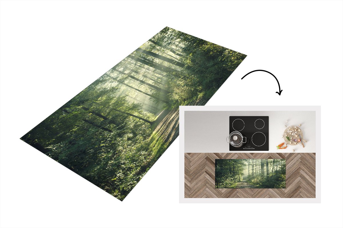 KitchenYeah Keukenloper - Loper keuken - Bos - Pad - Zon - 120x50 cm - Keukenloper vinyl Multicolor