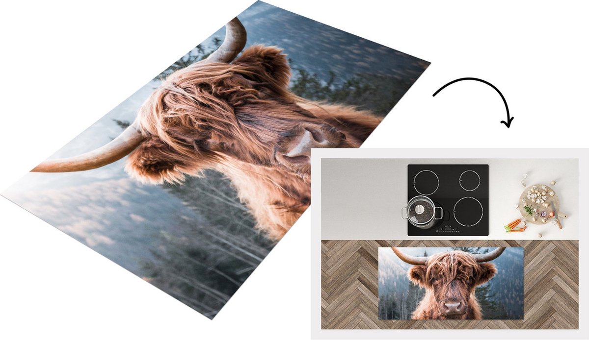 KitchenYeah Keukenloper - Loper keuken - Schotse hooglander - Dieren - Bos - 120x60 cm - Keukenloper vinyl Multicolor