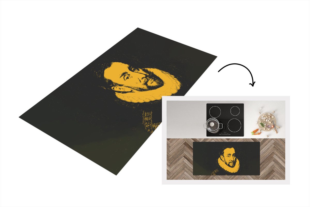 KitchenYeah Keukenloper - Loper keuken - Willem van Oranje - Adriaen Thomasz - Zwart - Geel - 120x60 cm - Keukenloper vinyl Multicolor