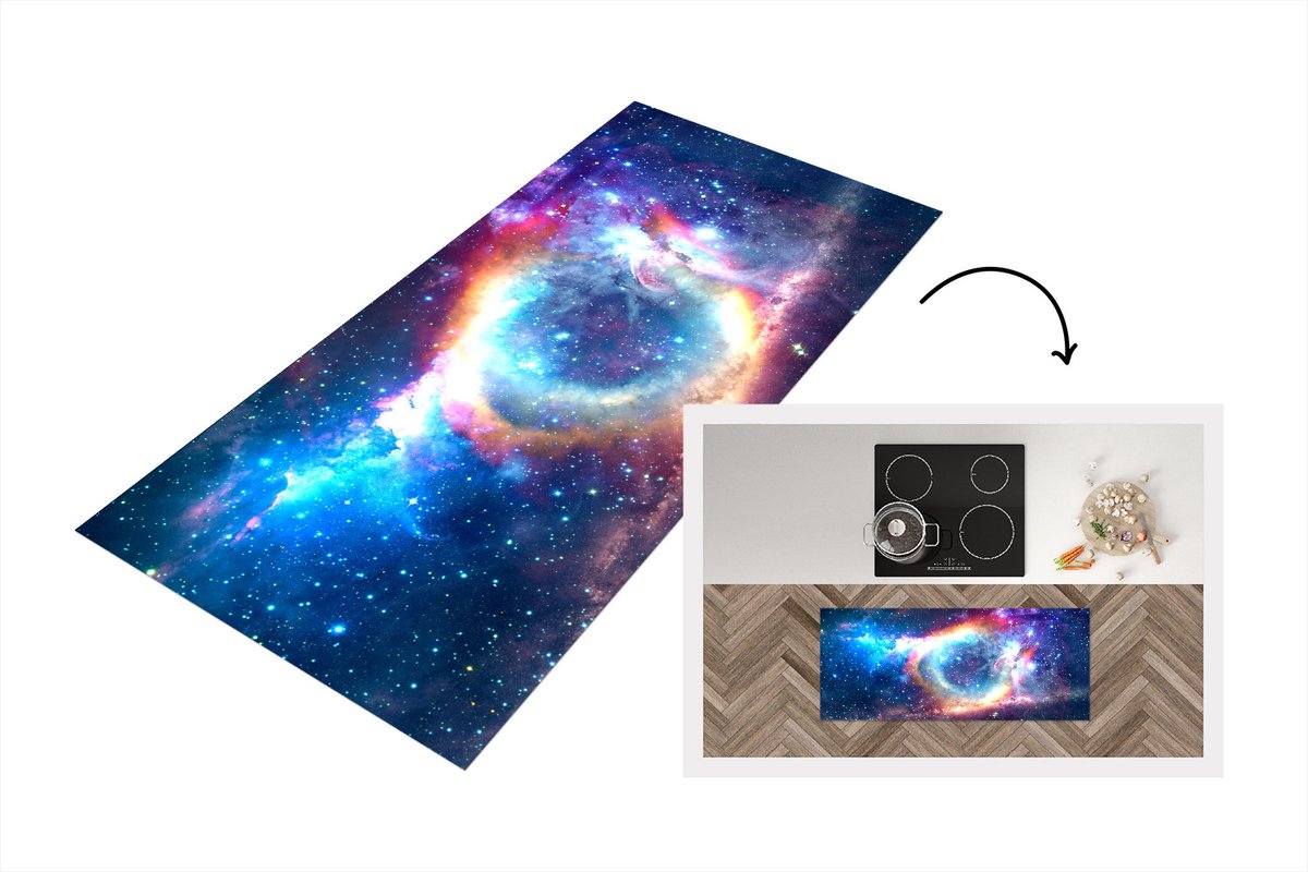 KitchenYeah Keukenloper - Loper keuken - Sterren - Ruimte - Regenboog - 120x50 cm - Keukenloper vinyl Multicolor