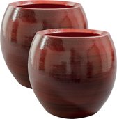 2x pot de fleurs / cache-pot au design moderne et élégant rouge vin Dia 22 cm et Hauteur 20 cm brillant