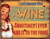 Clayre & Eef Tekstbord 20x25 cm Geel Ijzer Rechthoek I love cooking with Wine Wandbord