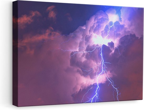 Artaza - Canvas Schilderij - Blikseminslag tussen de Wolken - Onweer - 60x40 - Foto Op Canvas - Canvas Print