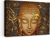 Artaza Canvas Schilderij Gouden Boeddha Hoofd - 60x40 - Foto Op Canvas - Canvas Print