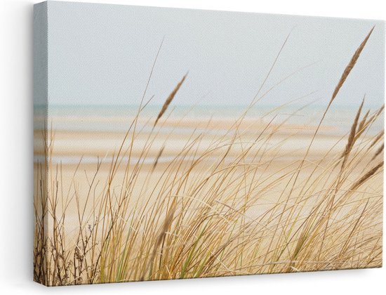 Artaza Canvas Schilderij Strand en Zee met Begroeiing - 60x40 - Foto Op Canvas - Canvas Print