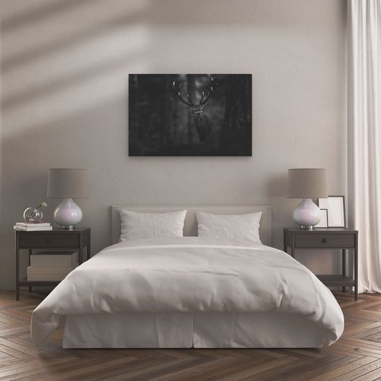 Artaza Peinture sur Toile Cerf dans la Forêt de Dicthbij - Zwart Wit - 120x80 - Groot - Photo sur Toile - Impression sur Toile
