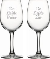 Gegraveerde witte wijnglas 26cl De Liefste Broer-De Liefste Zus