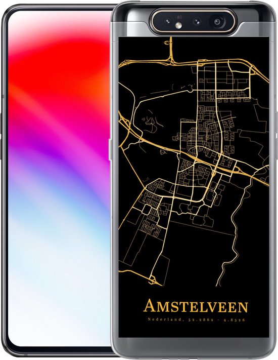 Telefoonhoesje Geschikt voor Samsung Galaxy A80 hoesje - Amstelveen - Stadskaart - Goud - Siliconen Telefoonhoesje Telefoonhoesje