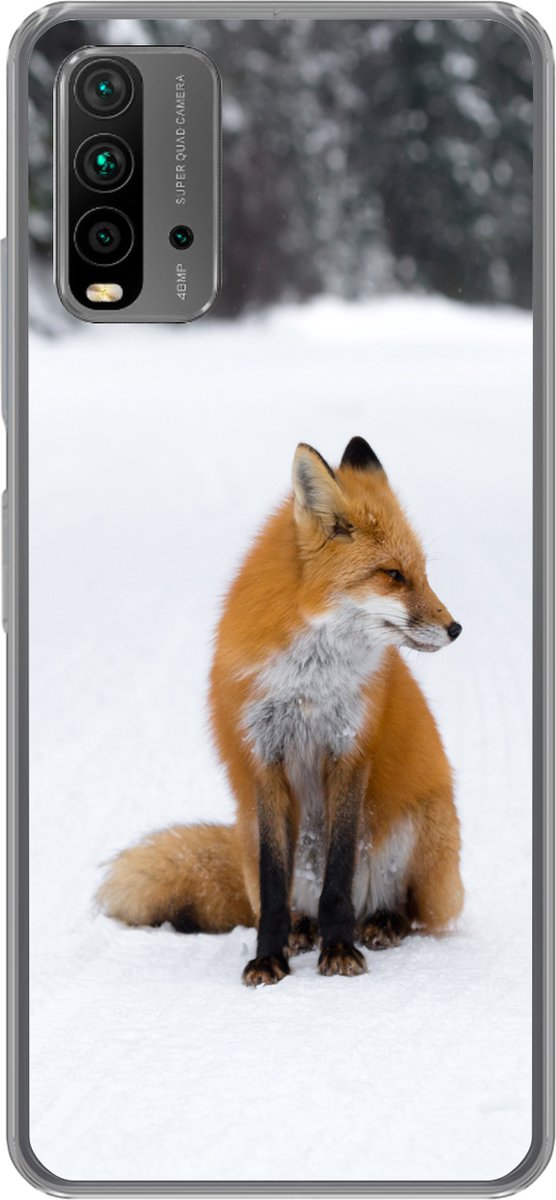 Telefoonhoesje Geschikt voor Xiaomi Geschikt voor Redmi 9T hoesje - Vos - Sneeuw - Winter - Siliconen Telefoonhoesje Telefoonhoesje