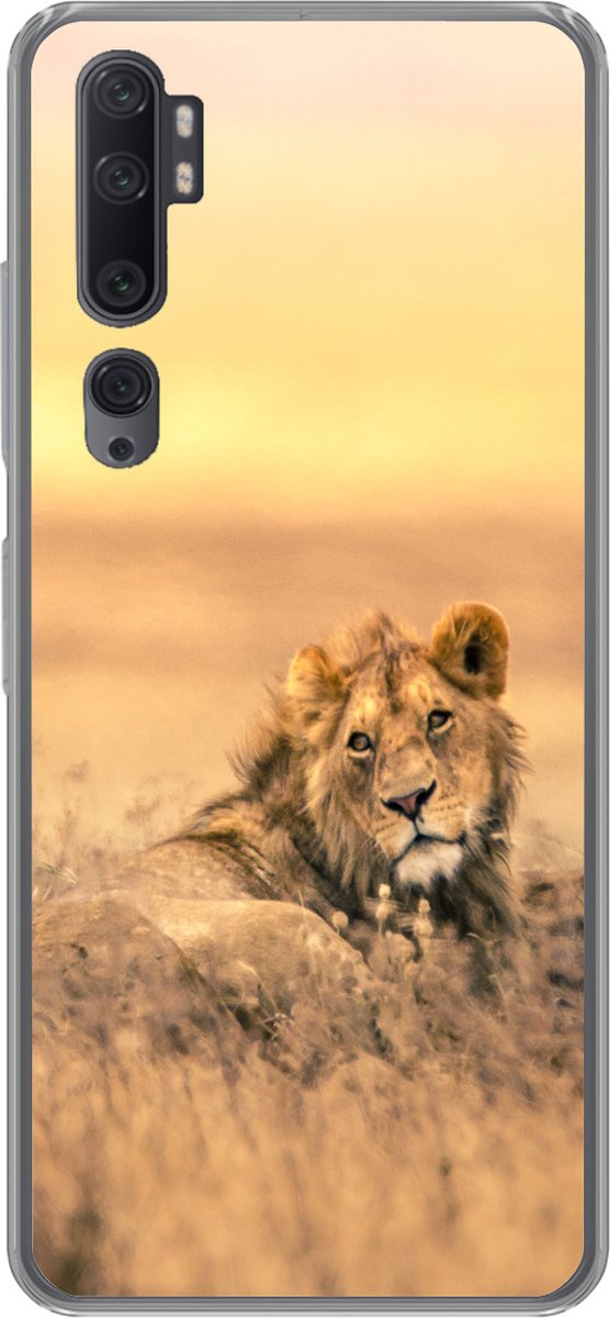 Telefoonhoesje Geschikt voor Xiaomi Mi Note 10 Pro hoesje - Leeuwen - Gras - Lucht - Siliconen Telefoonhoesje Telefoonhoesje