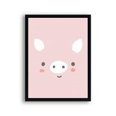 Schilderij  Bigje varkentje hoofd roze / Boerderij / 40x30cm