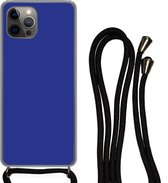 Hoesje met koord Geschikt voor iPhone 12 Pro Max - Blauw - Effen kleur - Donkerblauw - Siliconen - Crossbody - Backcover met Koord - Telefoonhoesje met koord - Hoesje met touw