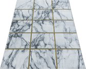 Design vloerkleed met laagpolig Woonkamer vloerkleed Vierkant Marmerpatroon Goudkleurig
