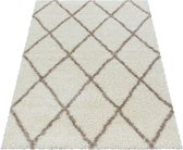 Tapis de salon Shaggy Motif de diamant Poil souple couleur Crème