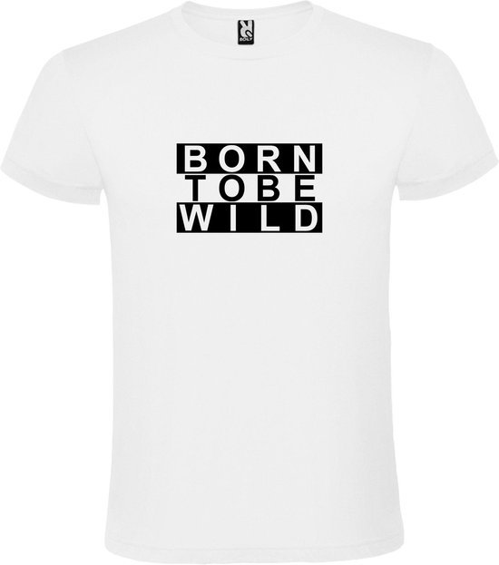 Wit T shirt met print van " BORN TO BE WILD " print Zwart size XXXXL