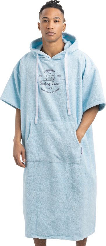 Poncho toalla adulto de algodón surf celeste rosado