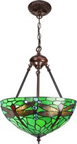 LumiLamp Hanglamp Tiffany Ø 31*155 cm E27/max 2*60W Groen Metaal, Glas Libelle Hanglamp Eettafel Hanglampen Eetkamer Glas in Lood