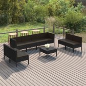 9-delige Loungeset met kussens poly rattan zwart