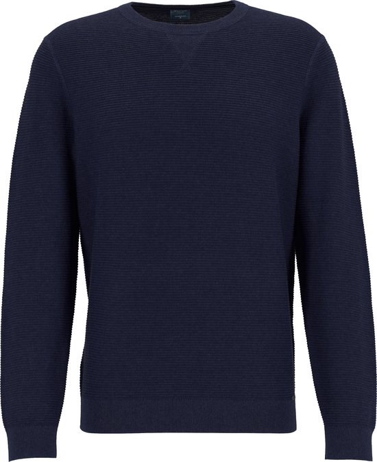 OLYMP modern fit trui katoen structuur - O-hals - donkerblauw - Maat: XL