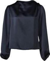 Dames top lm satijnlook met parelknopen - marine | Maat XL