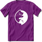 Ying Yang Sleepy Kat - Katten T-Shirt Kleding Cadeau | Dames - Heren - Unisex | Dieren shirt | Grappig Verjaardag kado | Tshirt Met Print | - Paars - L