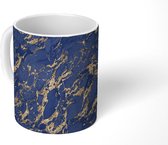 Mok - Blauw - Goud - Patronen - Marmer print - Mokken - 350 ML - Beker - Uitdeelcadeautjes