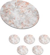 Onderzetters voor glazen - Rond - Rose goud - Marmer - Wit - Patroon - 10x10 cm - Glasonderzetters - 6 stuks