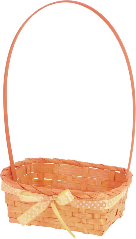 Rieten mandje oranje vierkant met hengsel 39 cm - Opbergen -  Decoratie manden gevlochten riet