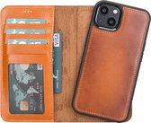 Hoesje iPhone 13 Pro Max Oblac® - Full-grain leer - Magnetisch 2IN1 - RFID - 5 kaartvakken - Cognac Bruin