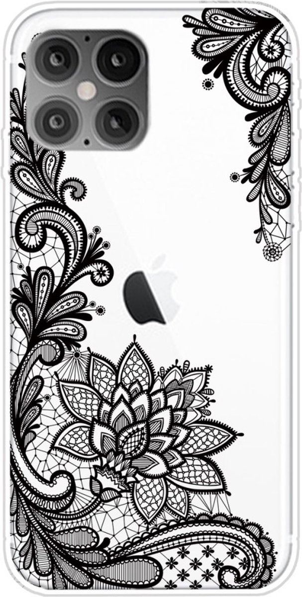 Peachy TPU henna bloemen hoesje geschikt voor iPhone 12 en iPhone 12 Pro - transparant