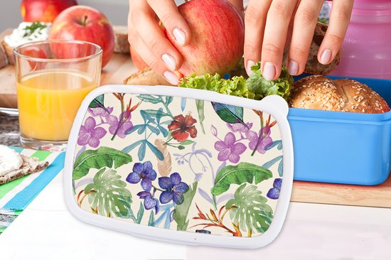 Lunch box Blauw - Lunch box - Boîte à pain - Jungle - Fleurs - Motifs - 18x12x6 cm - Enfants - Garçon