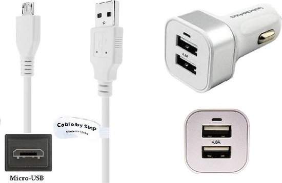 Chargeur 4,8 A + câble Micro USB 1,2 m. Le chargeur de voiture convient  également aux... | bol.com