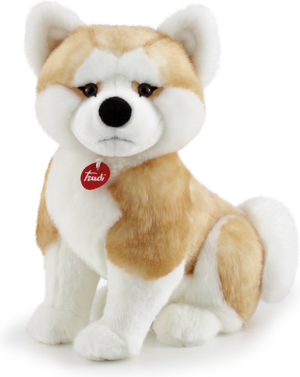 Trudi - Classic Knuffel Hond Akita Ascanio 27 cm - Handgemaakt in Italie - Pluche knuffel - Zacht en realistisch - Knuffeldier voor jongens en meisjes - Lichtbruin Wit - Maat M