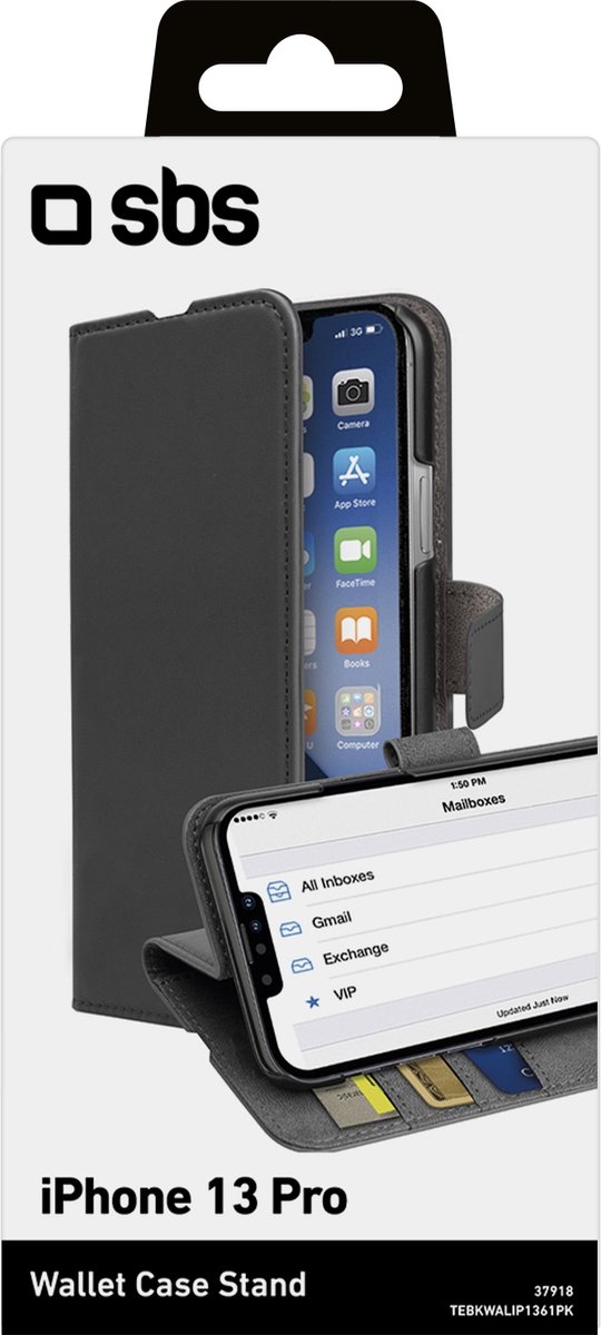 Apple iPhone 13 Pro Hoesje - SBS - Wallet Stand Serie - Kunstlederen Bookcase - Zwart - Hoesje Geschikt Voor Apple iPhone 13 Pro