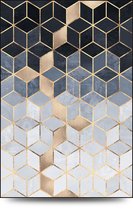 Maison de France - Hout Soft blue gradient cubes - canvas schilderij met zwarte lijst - inlijsting - 100 x 140 cm