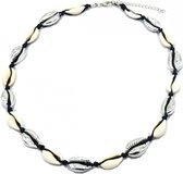 schelpenketting dames metaal 40/45cm zwart/zilver