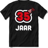 35 Jaar Feest kado T-Shirt Heren / Dames - Perfect Verjaardag Cadeau Shirt - Wit / Rood - Maat L