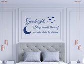 Stickerheld - Muursticker "Goodnight. Sleep awaits those of us who dare to dream" Quote - Slaapkamer - inspirerend - Engelse Teksten - Mat Donkerblauw - 55x106.7cm