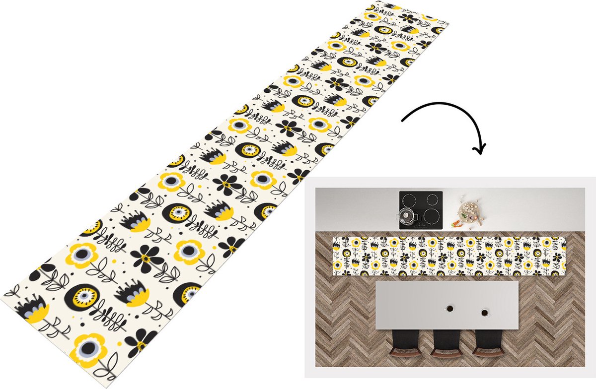KitchenYeah Keukenloper - Keukenmat - Meiden - Bloemen - Blaadjes - Patronen - 360x60 cm - Keuken vloerkleed Multicolor