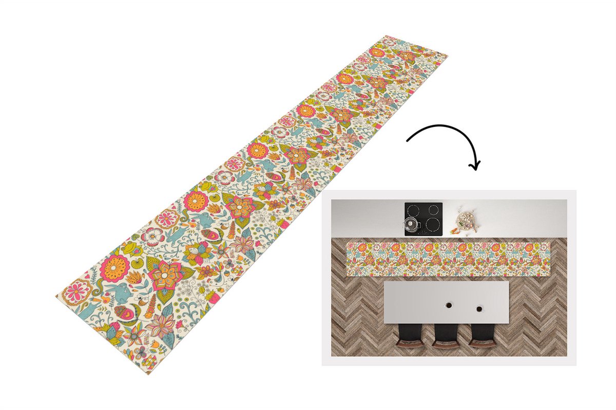 KitchenYeah Keukenloper - Keukenmat - Meisje - Konijn - Kikker - Patronen - Keuken vloerkleed Multicolor