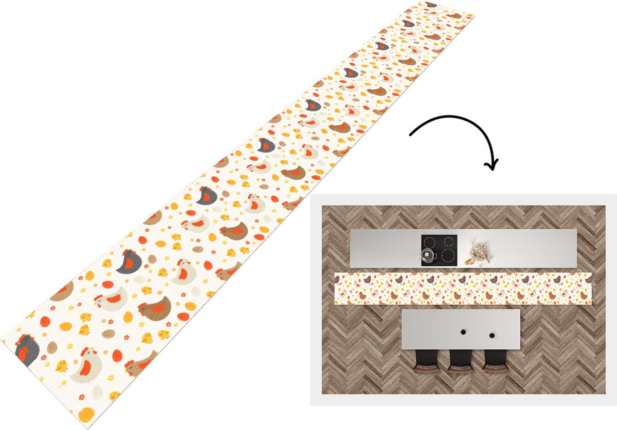 KitchenYeah Keukenloper - Keukenmat - Kip - Eieren - Patroon - Keuken vloerkleed multicolor, foto 2