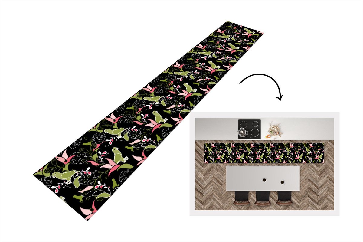 KitchenYeah Keukenloper - Keukenmat - Jungle - Vogel - Patronen - 360x60 cm - Keuken vloerkleed Multicolor