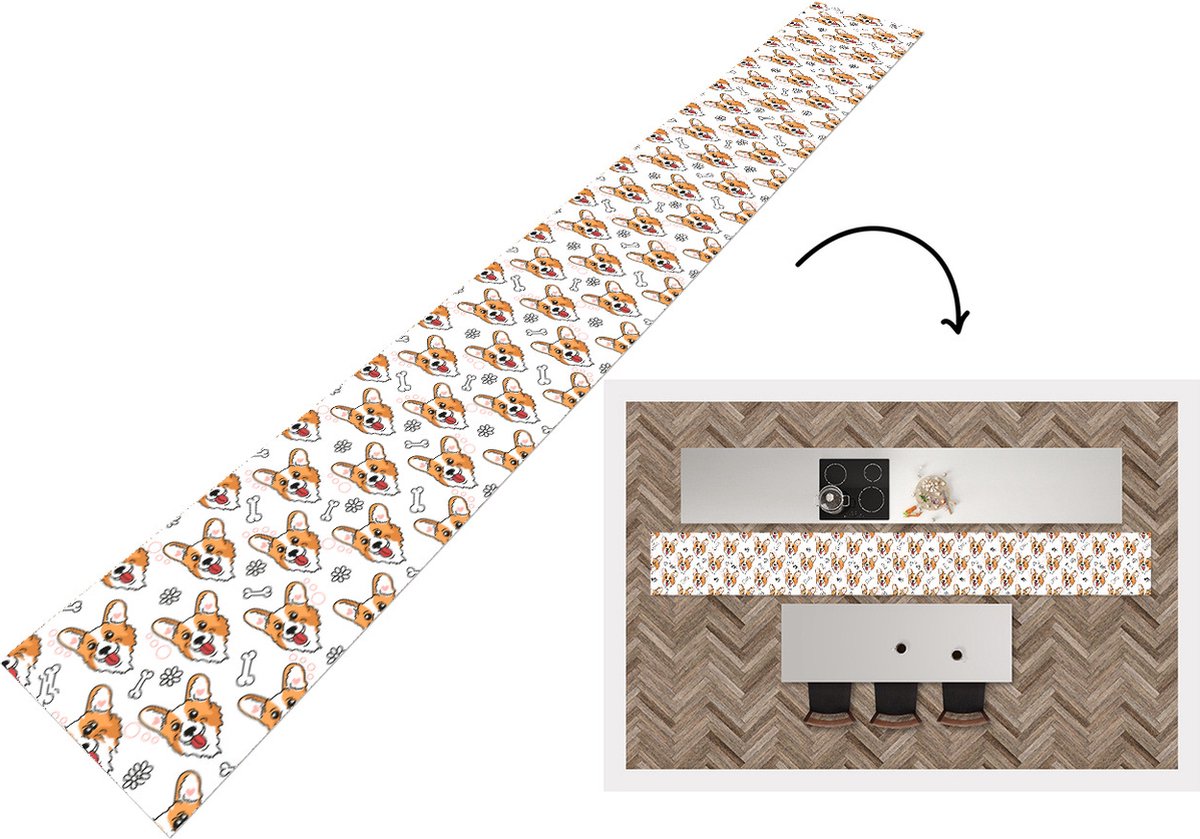 KitchenYeah Keukenloper - Keukenmat - Patronen - Hond - Corgi - Keuken vloerkleed multicolor, foto 3