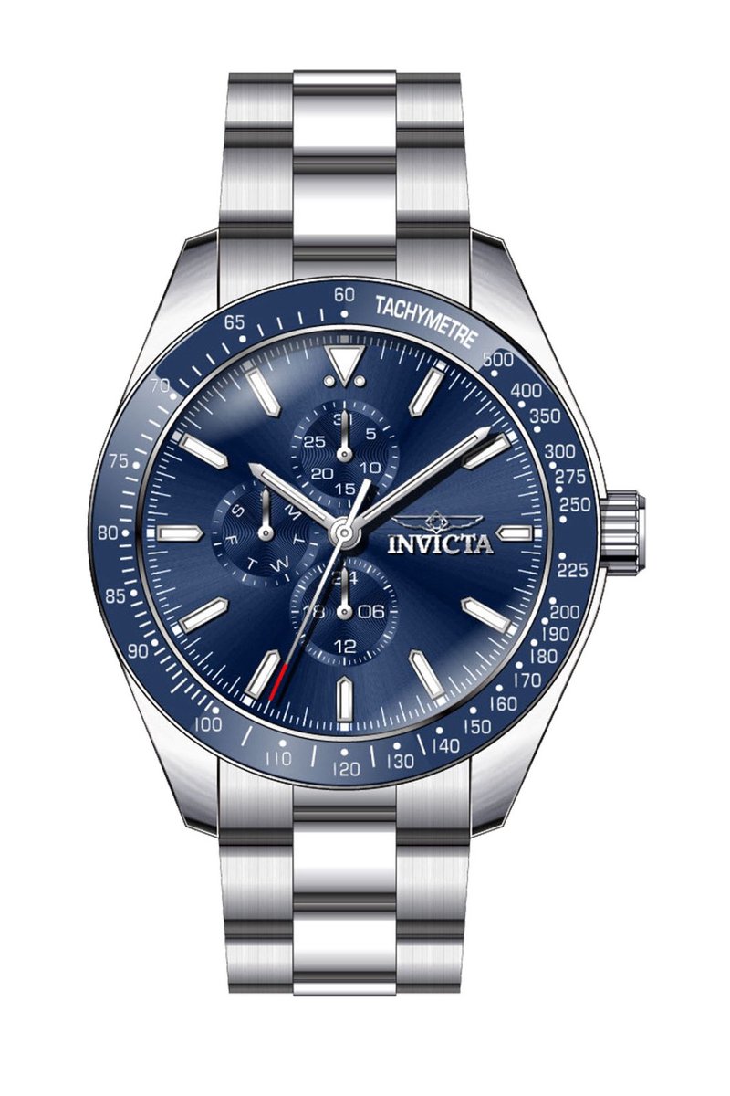 Invicta Aviator 38965 Heren Horloge - Waterdicht - Analoog - Quartz Uurwerk - Roestvrij Staal met blauwe Wijzerplaat - 45mm